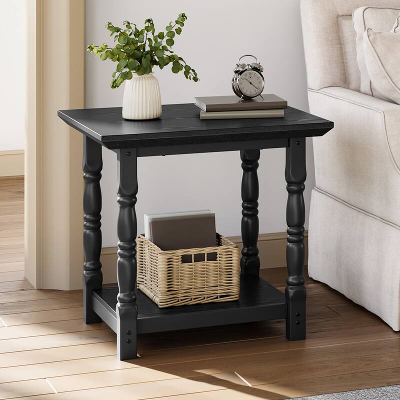 Moasis Farmhouse Antique Chair Side Table Square Accent Table with Shelf for Living Room