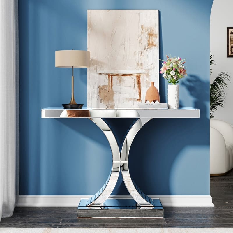 Mirrired Accent Table Console Table X-Cross Sofa Table