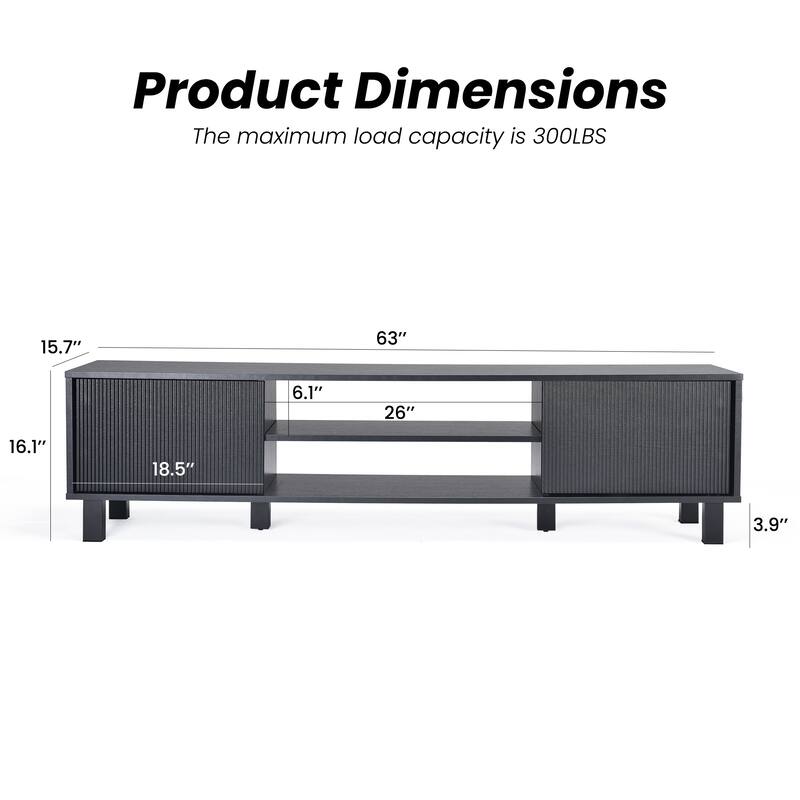 Mid-Century Modern 63" TV Stand Media Console Table Entertainment Center for Living Room