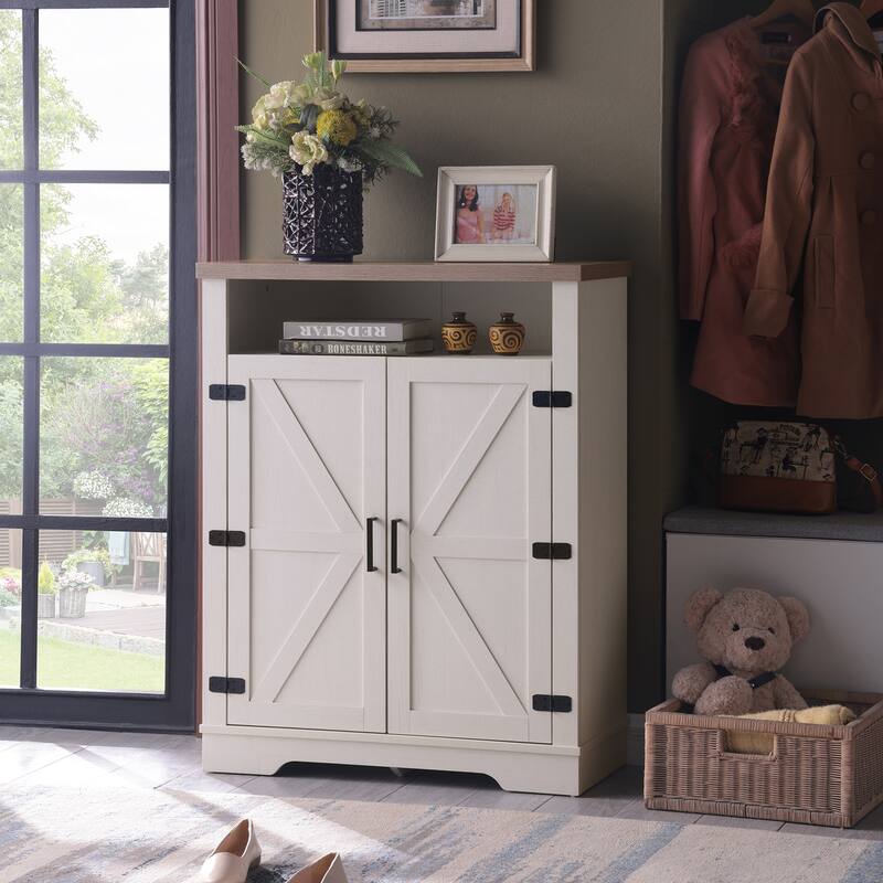 GDFStudio - Lucas Rustic Charm 6-Tier Farmhouse Shoe Storage Cabinet with Adjustable Shelves and Open Storage - Particle Board