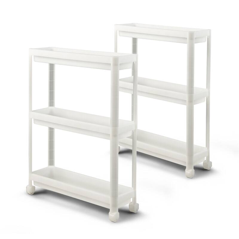 Gymax 2PCS 3 Tier Slim Storage Cart Detachable Kitchen Organizer