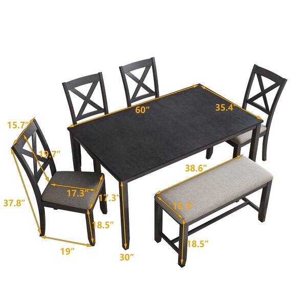 6Piece Kitchen Dining Table Set with 4 Fabric Chairs and Bench Bed