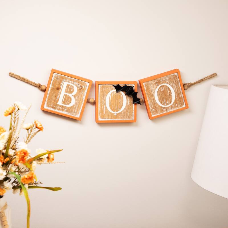 BOO Wooden Block Halloween Sign with Bat Accent - 27.5"