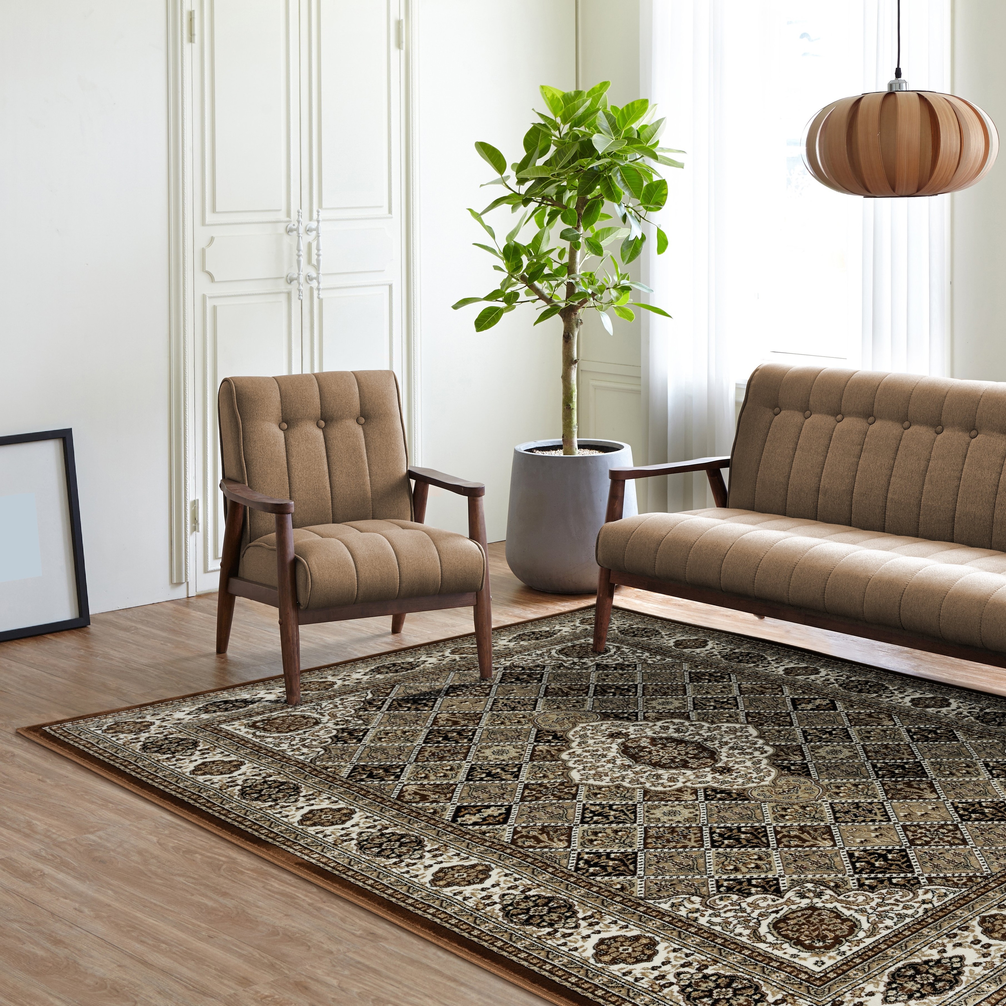MDA Rugs Prime Collection Border Brown/Cream Area Rug