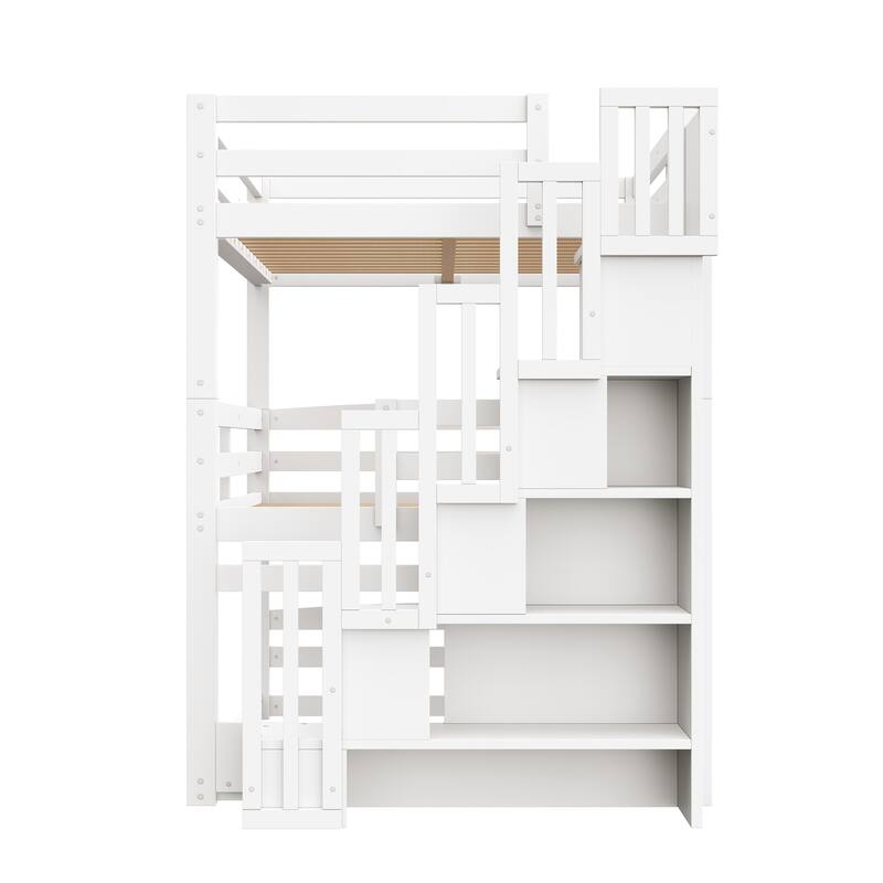 Roomfitters Full Triple Bunk Bed with Storage Staircase, Separable Design