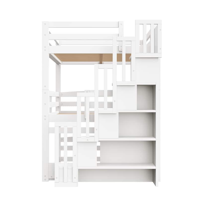 Separate Design Triple Bunk Bed with Storage Staircase, Converts to Bunk Bed and Platform Bed