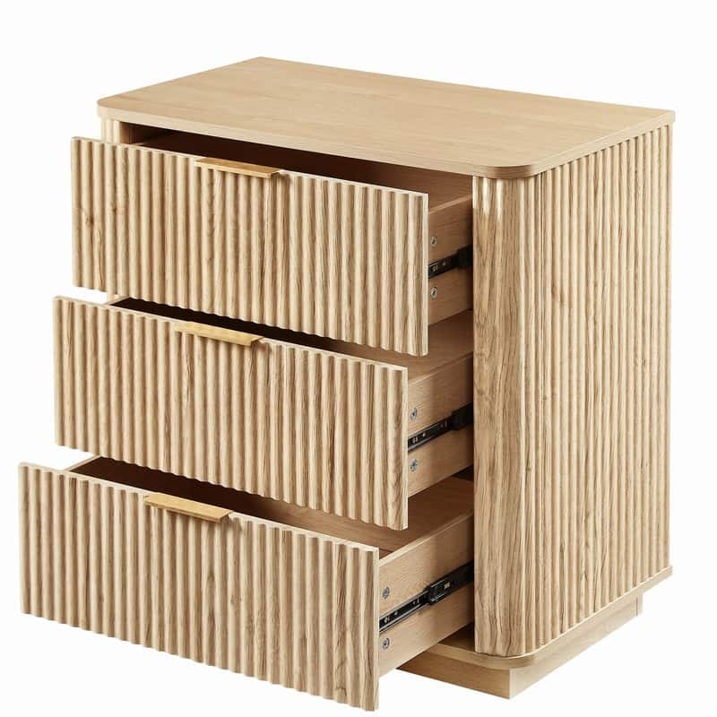 Modern Fluted 3-Drawer Dresser Nightstand with Easy Clean Waterproof Surface (Set of 2)