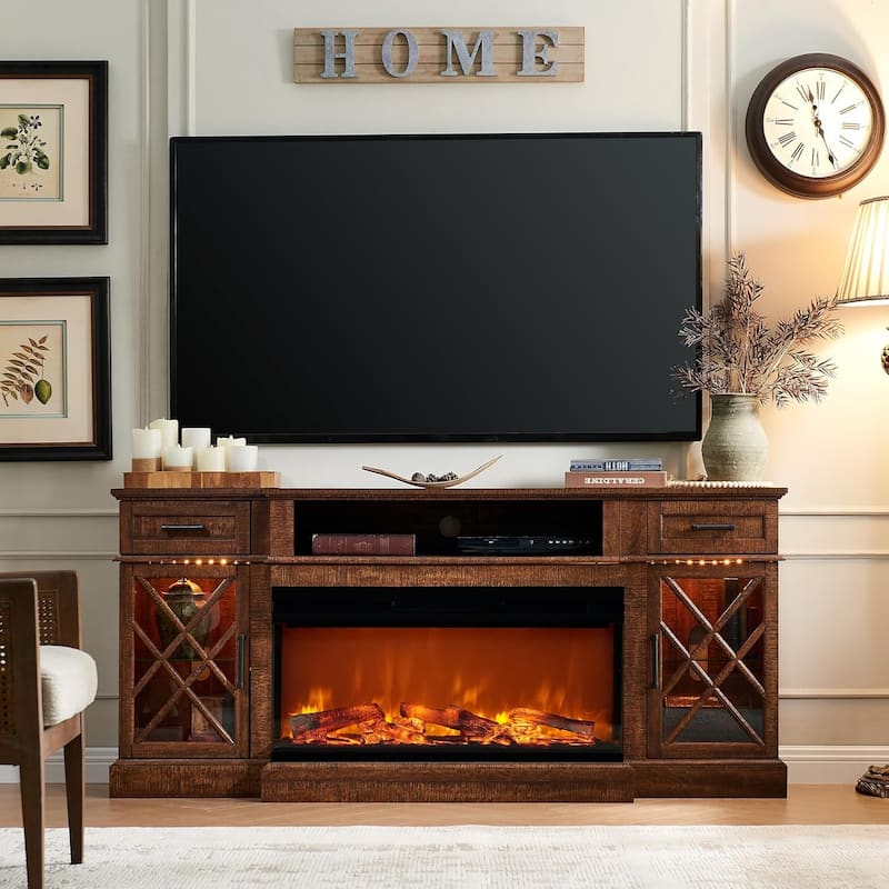 Fireplace TV Stand for 80 Inch TV, Entertainment Center,Media Console
