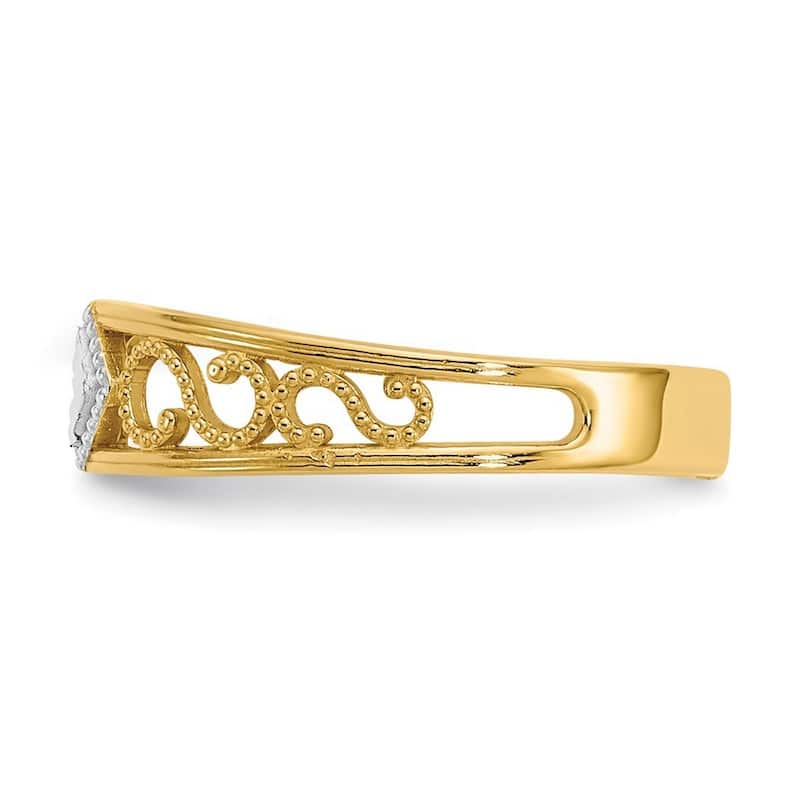 Curata 14 karat Yellow Gold Textured Rhodium Diamond-cut Adjustable Toe Ring (3mm)