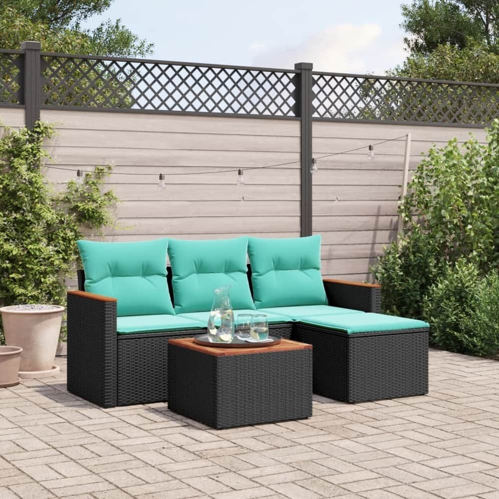 vidaXL Patio Sofa Set with Cushions Outdoor Conversation Furniture Poly Rattan - 21.7x 24.4x 27.2