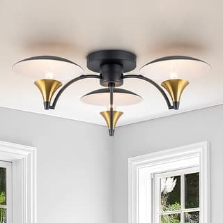 Starsky 3-Light Mid-Century Modern Semi Flush Mount - Black&Gold