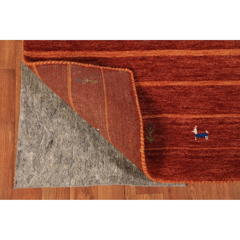 Striped Orange Gabbeh Oriental Runner Rug Hand-Knotted Wool Carpet - 2'7" x 13'0"