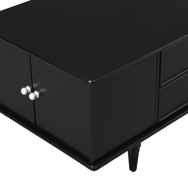 47.2" Wood Coffee Table with Metal Handles and Four Solid Wood Legs