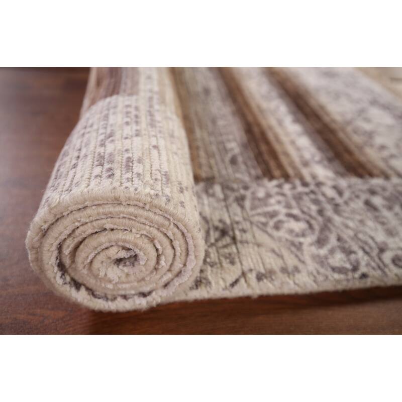 Striped Abstract Foyer Rug Hand-Knotted Wool Carpet - 2'8" x 4'9"