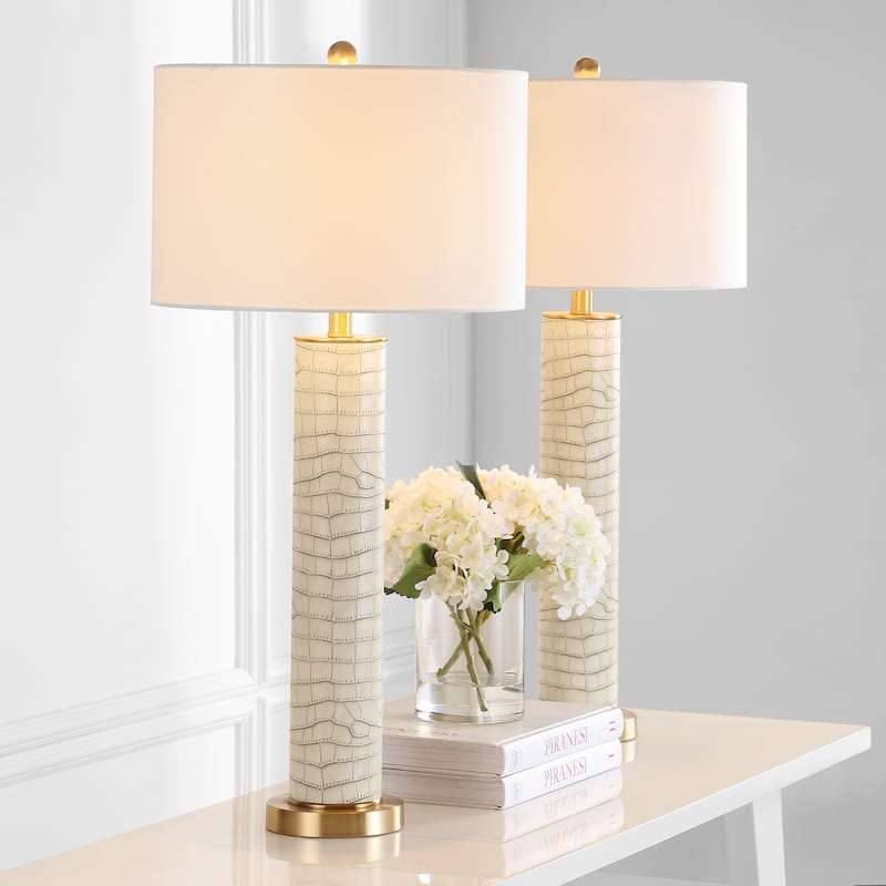 SAFAVIEH Lighting Tomika 32-inch Faux Alligator Grey Table Lamp (Set of 2) - 15"x15"x31.5" - 15Wx15Dx32H