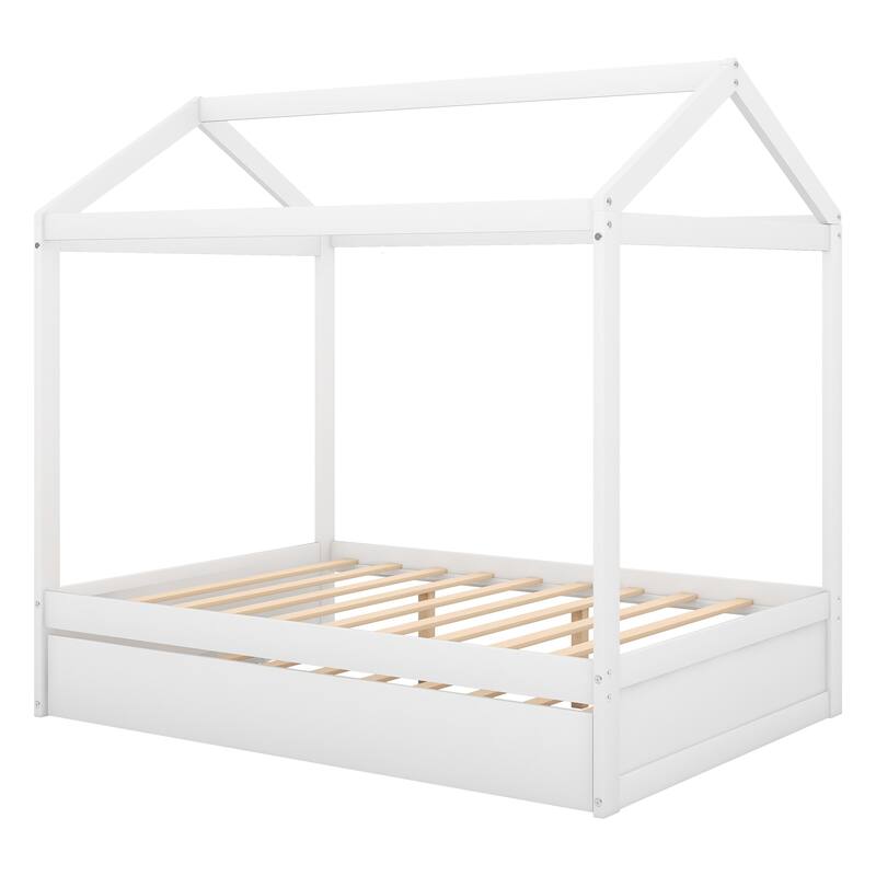 Two Size House Bed with Trundle and Support Legs