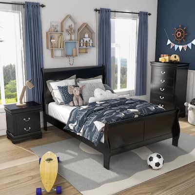 Furniture of America Mayday Modern Solid Wood 3-Piece Sleigh Bedroom Set