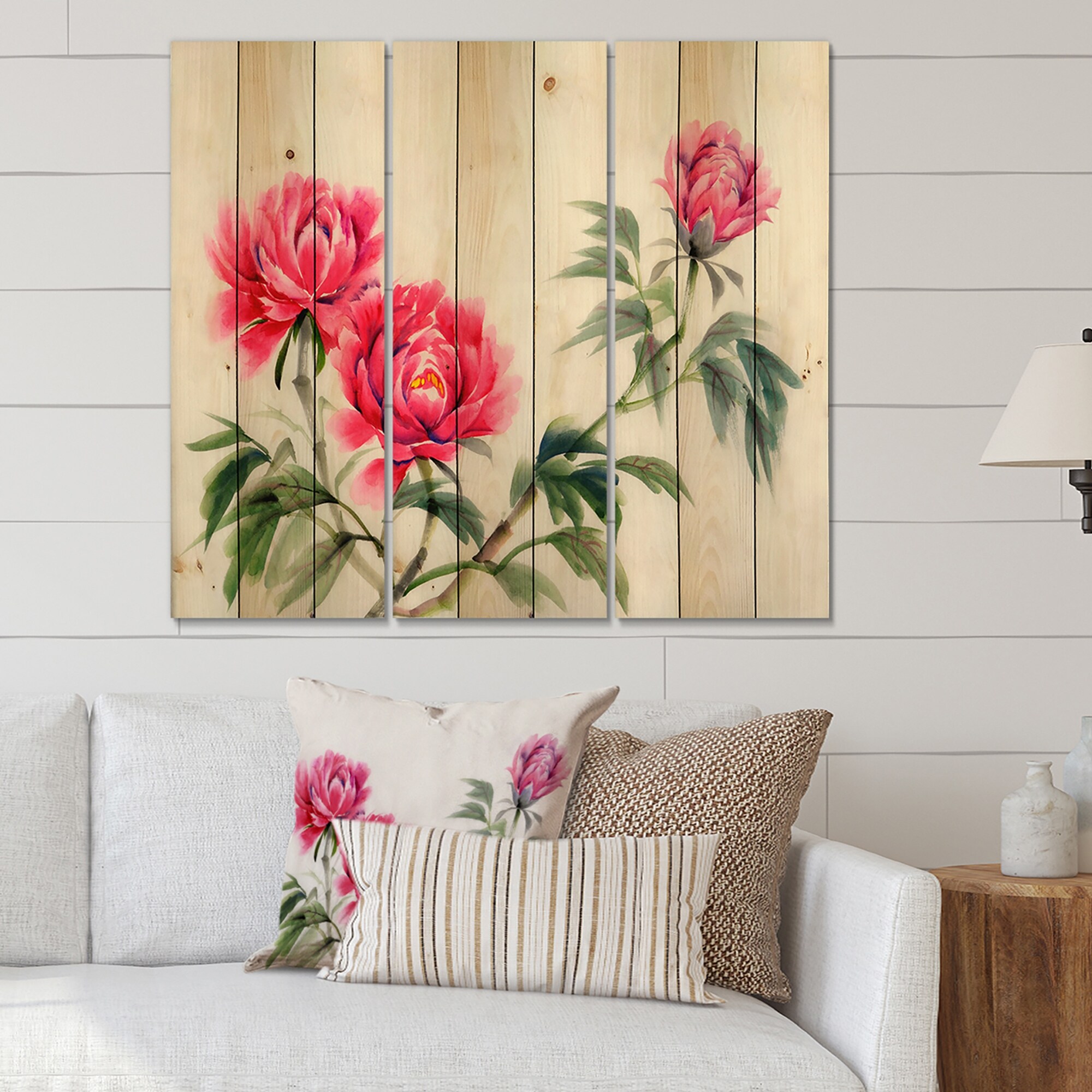 Designart 'Three Vintage Peonies Flowers' Traditional Print-image