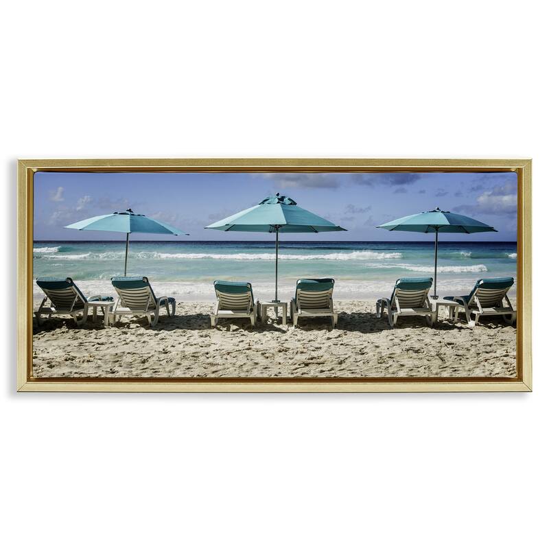Stupell Lined Up Beach Chairs Framed Floater Canvas Wall Art Design By Mary Lou Johnson - 31 x 14 - Gold