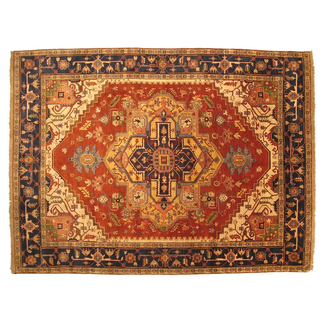 Hand-Knotted Rust Colored Round Wool Rug, 8', Traditional Style with Soft Wool Pile and Elegant Design - N/A