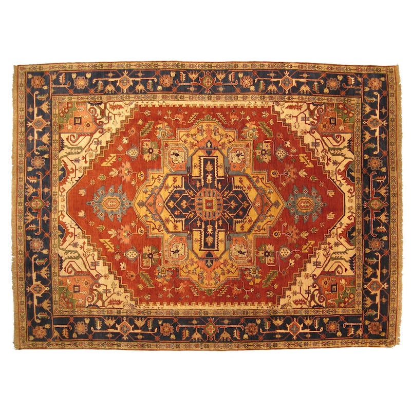 Hand-Knotted Rust Colored Round Wool Rug, 8', Traditional Style with Soft Wool Pile and Elegant Design - N/A