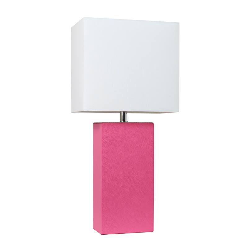 Leather Table Lamp with White Fabric Shade