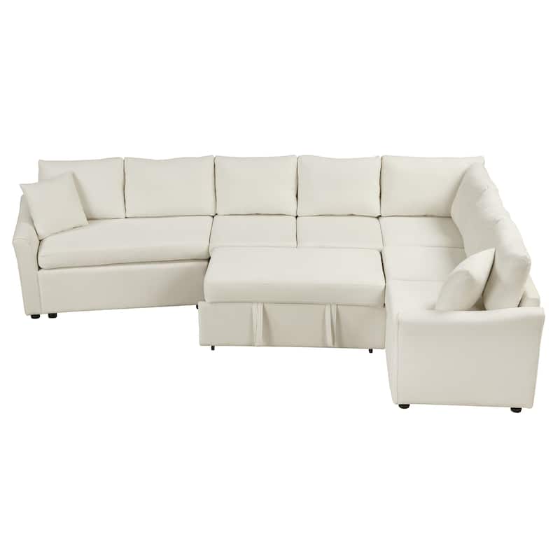 124.8"L-shaped Sofa Convertible Sofa Bed Pull Out Sofa Sleeper with Two Back Pillows, Two USB Ports and Two Power Sockets for Li