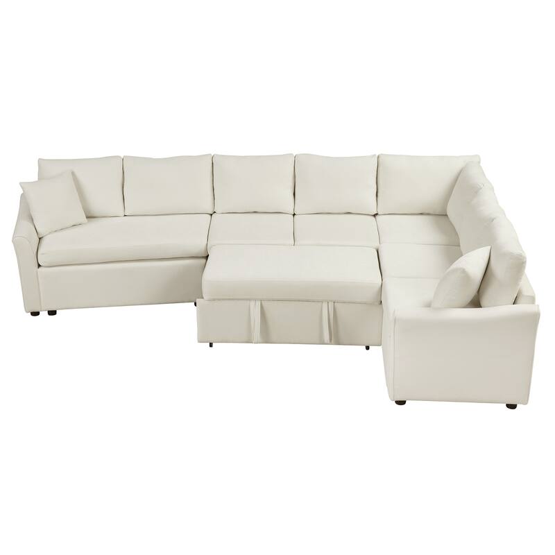 L-shaped Sofa Convertible Sofa Bed Pull Out Sofa Sleeper with Two Back Pillows, Two USB Ports and Two Power Sockets