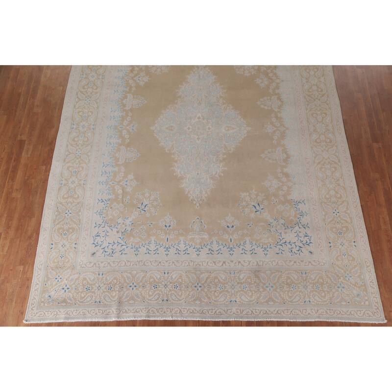 Hand Knotted Oriental 100% Wool Carpet Traditional Floral Yellow & Gold Kerman Area Rug - 12' 8'' X 9' 7''