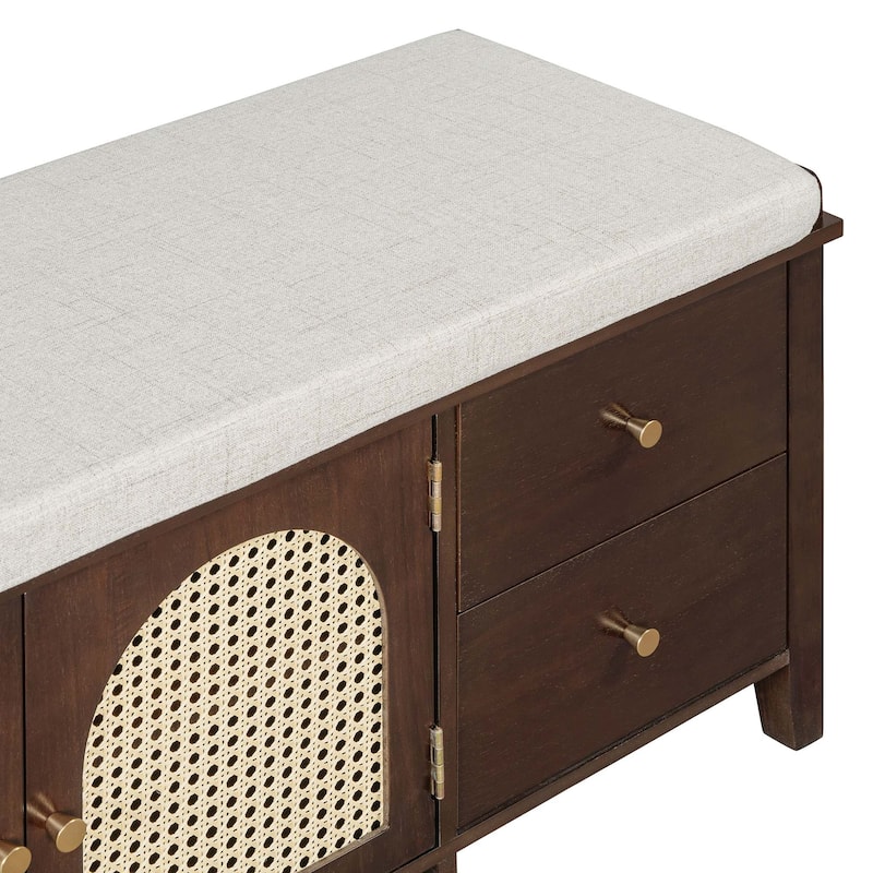 43.5 inch Shoes Bench with Cushion Storage Cabinet and 2 Drawers