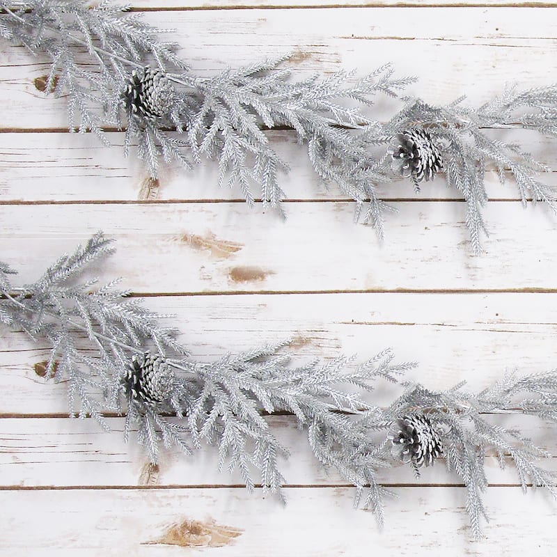5.25ft Luxury Silver Artificial Cedar Pine Cone Christmas Garland - 64" L x 6" W x 4" DP