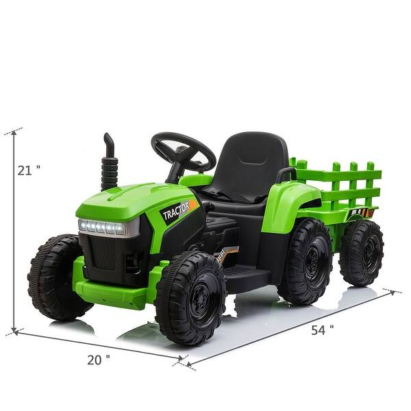 dimension image slide 1 of 4, 12V Ride-On Tractor - LED Lights & Trailer for a Farming Adventure