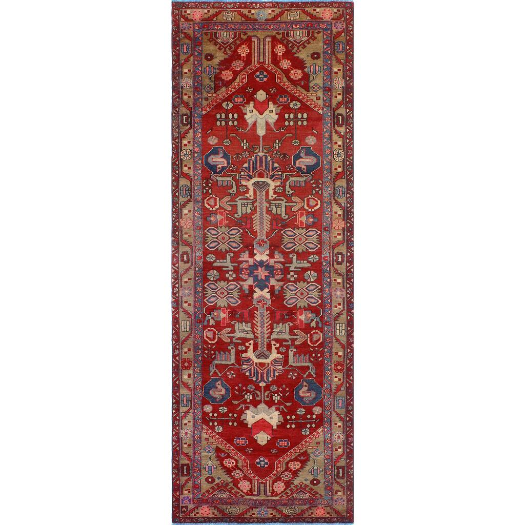 Fine Vintage Distressed Nasser Burgundy/Beige Runner - 3'7" x 10'7"