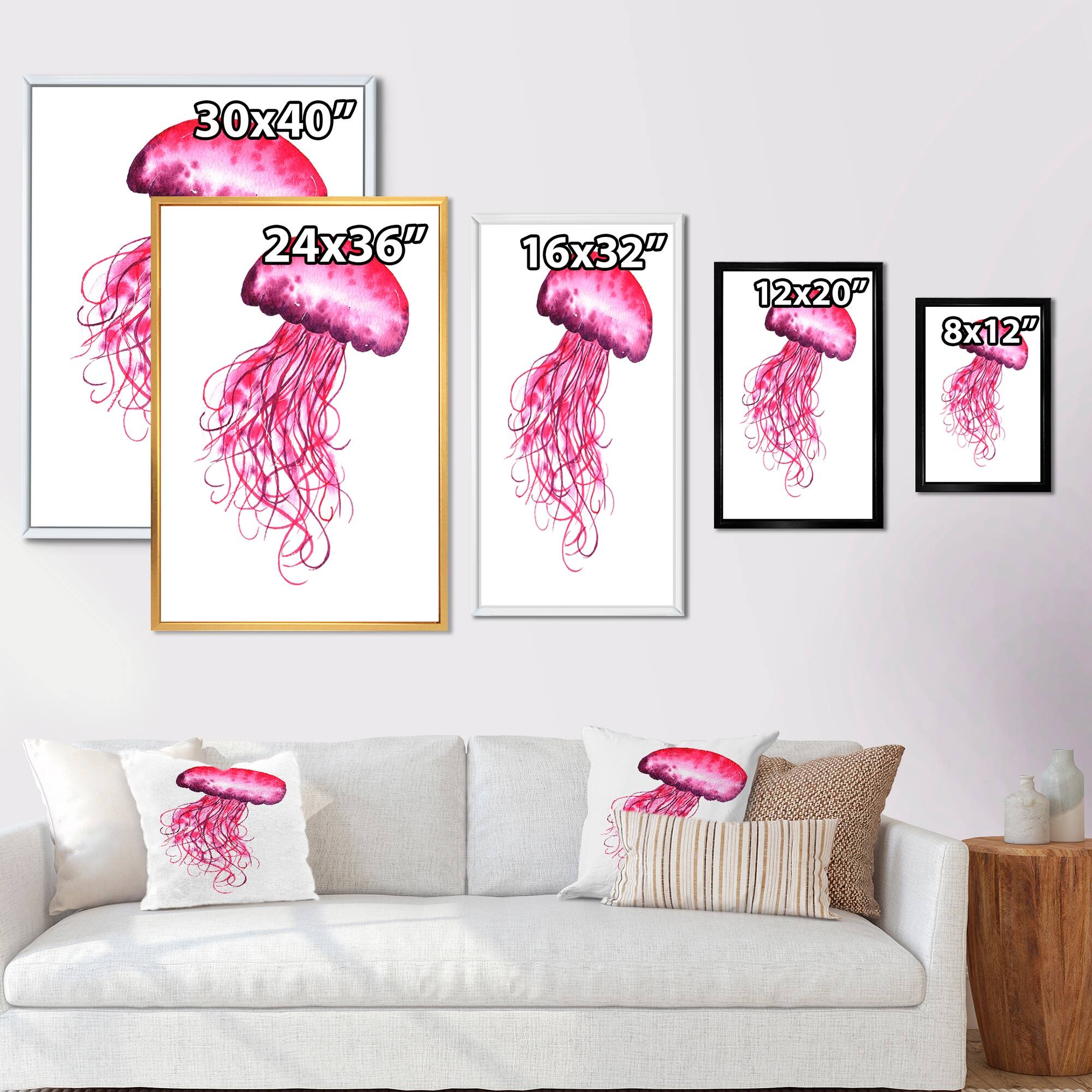 Designart "Cute Pink Jellyfish Medusa" Nautical & Coastal Framed