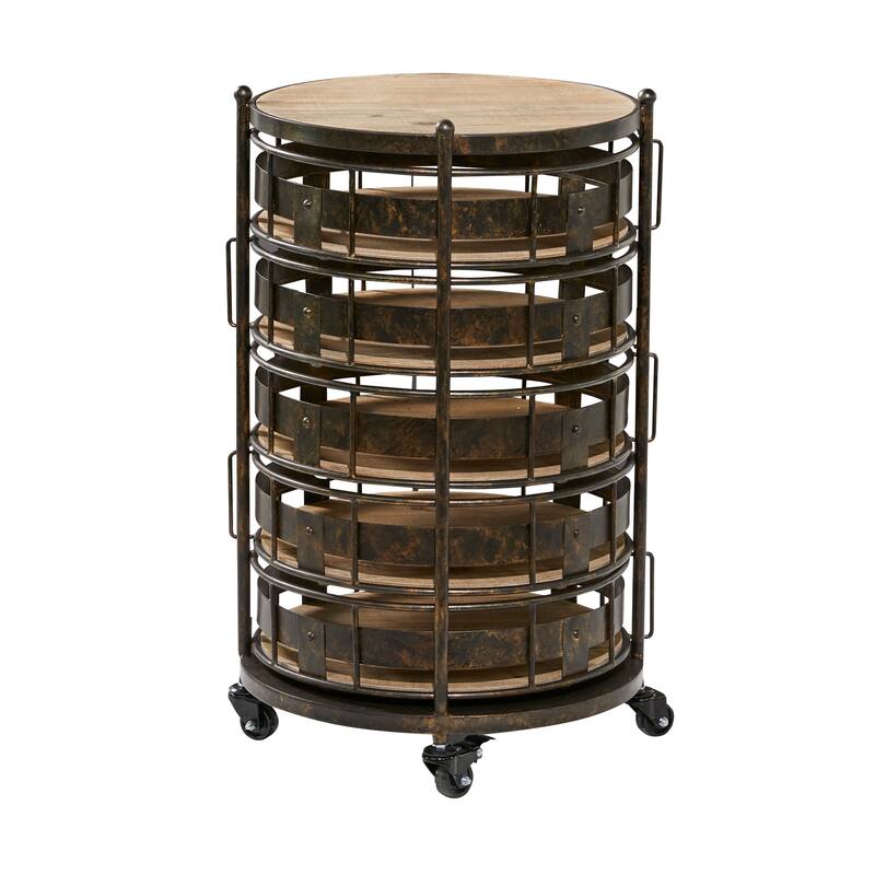Metal Kitchen Rolling Circular 6 Shelf Storage Cart with Adjustable Shelves - Brown - Roche River Decor - 17"W x 17"L x 28"H