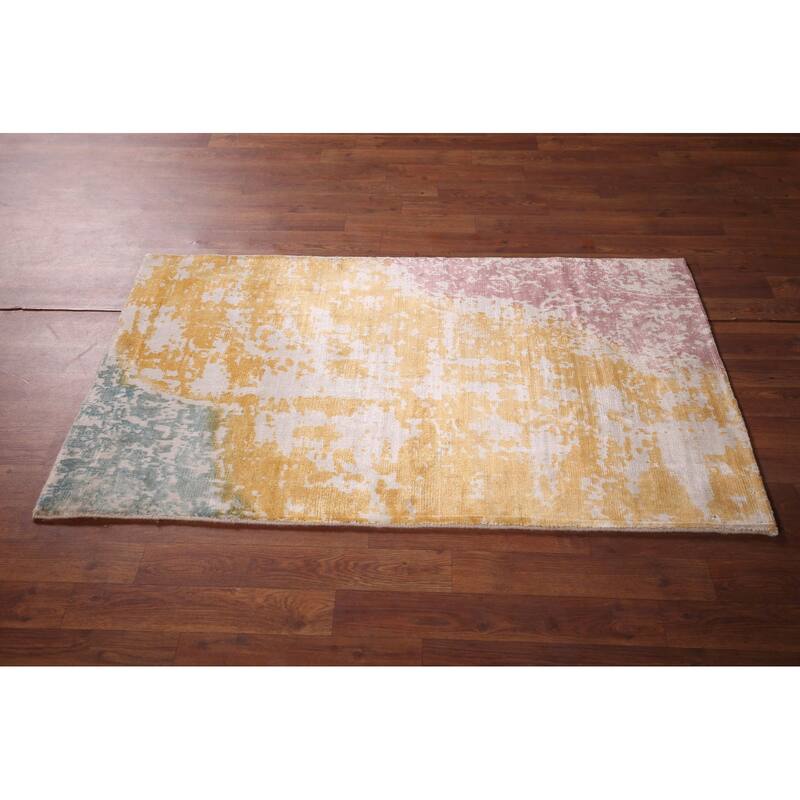 Colorful Abstract Indian Foyer Rug Handmade Wool Carpet - 2'7"x 4'5"