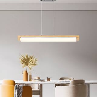 Linear Satin Black & Wood Chandelier