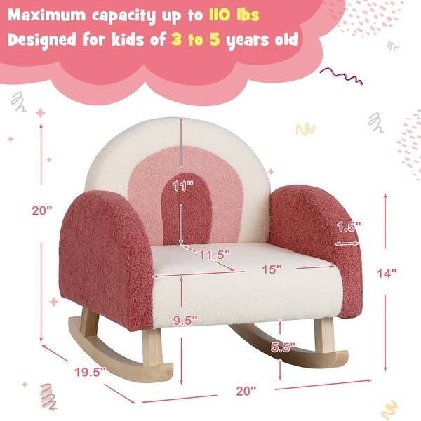dimension image slide 0 of 2, Costway Kids Rocking Chair Children Armchair Velvet Upholstered Sofa - 20'' x 19.5'' x 20''
