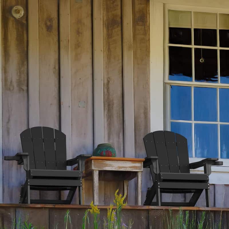 WINSOON All Weather HIPS Oversized Folding Adirondack Chair with Cup Holder