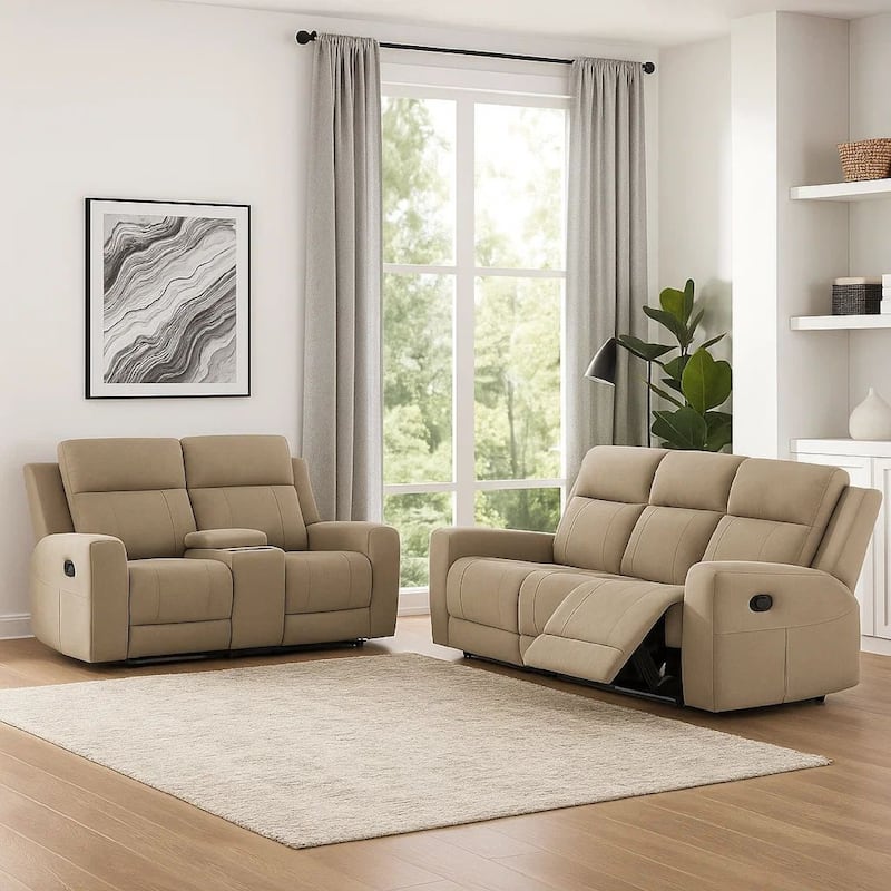 Krio 2pc Manual Reclining Sofa and Loveseat Set, Brown Faux Leather