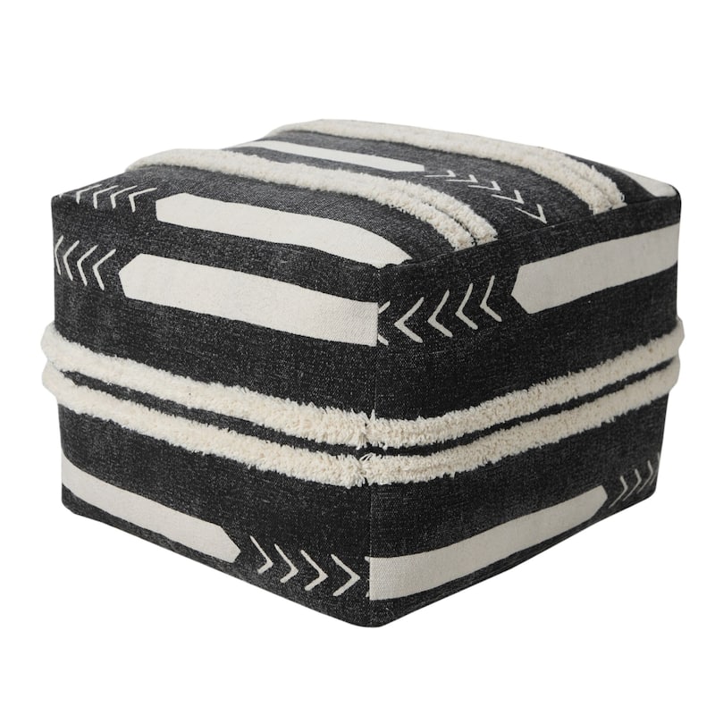 18" Black and White Chevron Stripe Square Pouf Ottoman