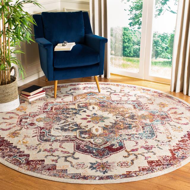 SAFAVIEH Crystal Floretta Vintage Boho Medallion Rug - 7' Round - Light Blue/Burgundy
