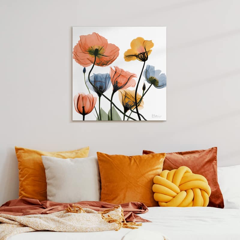 "Flowers and Ferns" Frameless Free Floating Tempered Glass Panel Graphic Wall Art