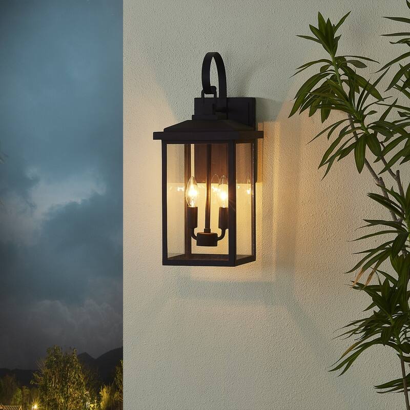 KAWOTI Traditional Dusk to Dawn Outdoor Lantern Wall Sconce - W8.25" x H19.75" x D9.5"