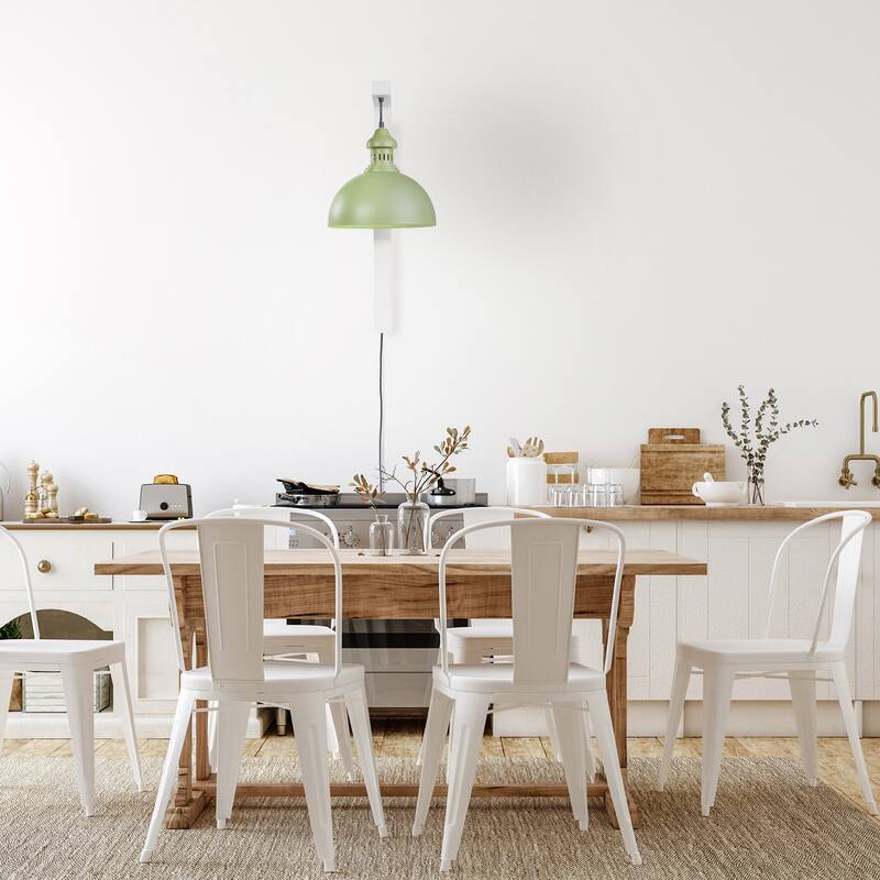 River of Goods Green Metal and White Wood Dome Shade Indoor Plug In Wall Sconce - 16" x 12" x 28.5"