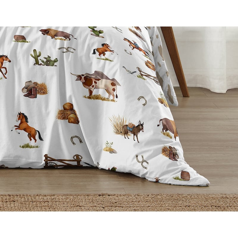Sweet Jojo Designs Western Cowboy Boy 2-piece Twin-size Comforter Set Wild West Cow Southern Country South Horse Farm Animal Tan
