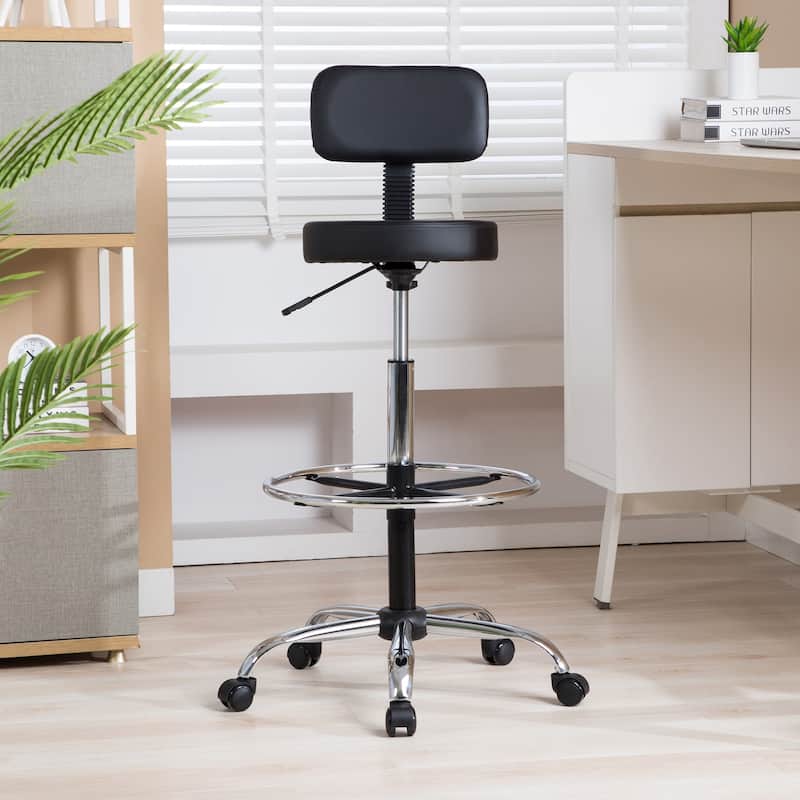 Comfortable Faux Leather Drafting Stool Chair with Adjustable Height Foot Rings - Ideal for Office Studio Craft Room