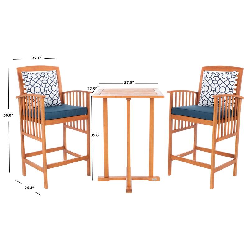 SAFAVIEH Outdoor Sheyla 3-Piece Bar Height Bistro Set - 28Wx28Dx40H