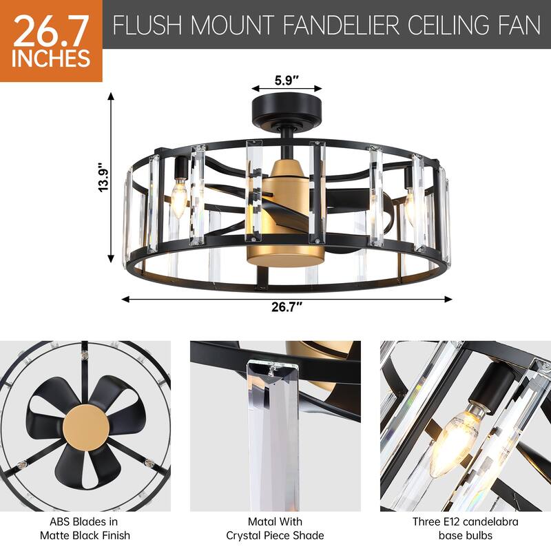 27" Industrial Black DC Motor Downrod Ceiling Fan with Light and Remote Control
