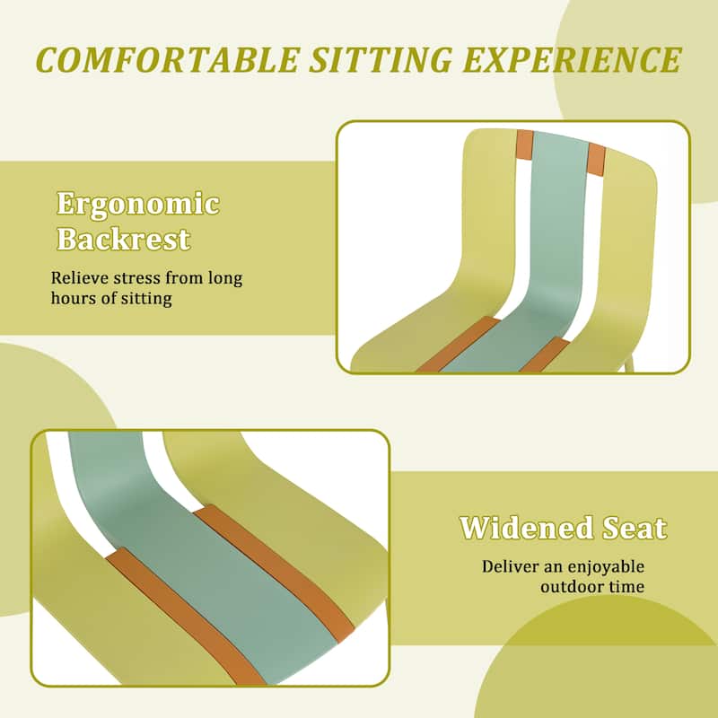 Malwee 4 PCS Indoor/Outdoor PP Plastic Chairs, Modern Striped Color Seat with Sturdy Metal Legs - for Living Room, Café, Terrace